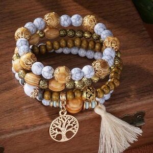 Bohemian Beaded Bracelet Set with Gold Accents